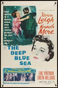2w267 DEEP BLUE SEA 1sh '55 art of pretty Vivien Leigh held by Kenneth More, Anatole Litvak