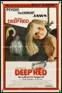 2w268 DEEP RED 1sh '77 Dario Argento, creepy artwork of doll with cleaver hanging from noose!