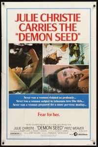 2w271 DEMON SEED style B 1sh '77 Julie Christie is profanely violated by a demonic machine!
