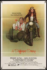2w281 DIFFERENT STORY 1sh '78 art of Meg Foster on motorcycle & Perry King in sidecar by Obrero!