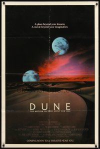 2w310 DUNE advance 1sh '84 David Lynch sci-fi epic, best image of two moons over desert!