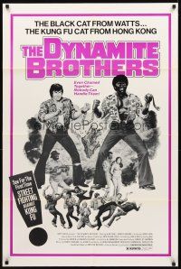 2w311 DYNAMITE BROTHERS 1sh '73 blaxploitation, Kung Fu Cat from Hong Kong & Black Cat from Watts!