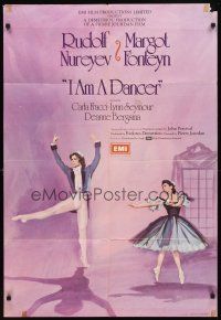 2w008 I AM A DANCER English 1sh '72 Rudolf Nureyev, Margot Fonteyn, cool art of dancing couple!
