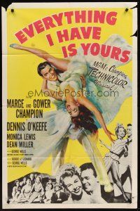 2w332 EVERYTHING I HAVE IS YOURS 1sh '52 full-length art of Marge & Gower Champion dancing!