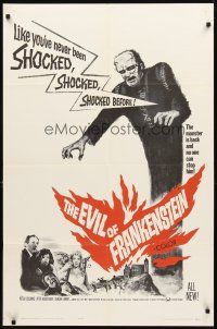2w334 EVIL OF FRANKENSTEIN 1sh '64 Peter Cushing, Hammer, he's back and no one can stop him!
