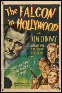 2w349 FALCON IN HOLLYWOOD style A 1sh '44 detective Tom Conway, where next will the killer strike!