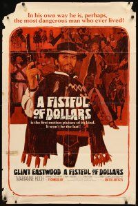 2w372 FISTFUL OF DOLLARS 1sh '67 Sergio Leone's Per un Pugno di Dollari, art of Clint Eastwood!