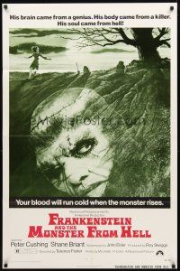 2w394 FRANKENSTEIN & THE MONSTER FROM HELL 1sh '74 Hammer, your blood will run cold when he rises!