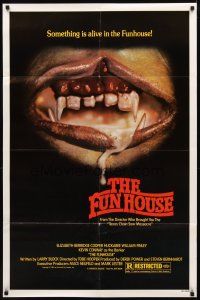 2w412 FUNHOUSE 1sh '81 Tobe Hooper, creepy close up of drooling mouth with nasty teeth!