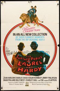2w413 FURTHER PERILS OF LAUREL & HARDY 1sh '67 great image of Stan & Ollie riding lion!
