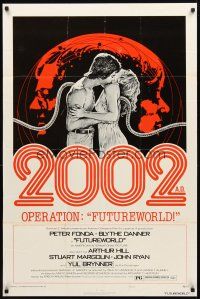 2w417 FUTUREWORLD style C 1sh '76 totally different sexy image of Peter Fonda & Blythe Danner!