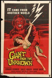 2w427 GIANT FROM THE UNKNOWN 1sh '58 great art of wacky monster grabbing sexy near-naked girl!