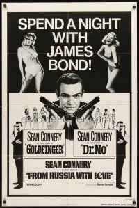 2w440 GOLDFINGER/DR. NO/FROM RUSSIA WITH LOVE 1sh '72 Sean Connery, Bond 007 triple-bill!