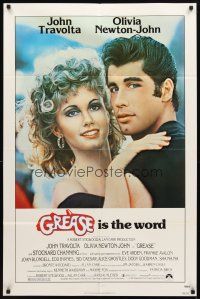 2w449 GREASE 1sh '78 close up of John Travolta & Olivia Newton-John in most classic musical!