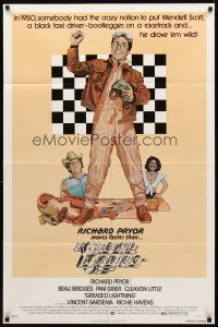 2w453 GREASED LIGHTNING 1sh '77 great art of race car driver Richard Pryor by Noble!