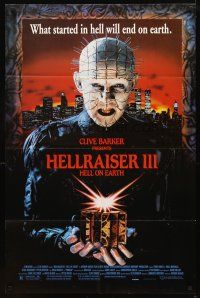 2w482 HELLRAISER III: HELL ON EARTH 1sh '92 Clive Barker, great close up of Pinhead holding cube!