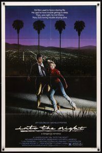 2w542 INTO THE NIGHT 1sh '85 cool image of Jeff Goldblum & Michelle Pfeiffer on the run!