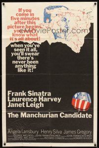 2w644 MANCHURIAN CANDIDATE 1sh '62 cool art of Frank Sinatra, directed by John Frankenheimer!