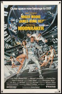 2w661 MOONRAKER 1sh '79 art of Roger Moore as James Bond & sexy Lois Chiles by Goozee!