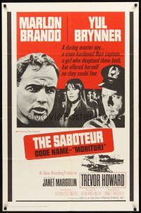 2w665 MORITURI 1sh '65 art of Marlon Brando & Nazi captain Yul Brynner, The Saboteur!