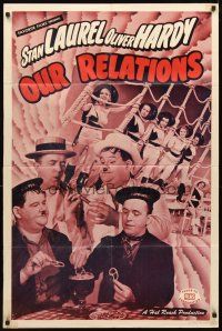 2w699 OUR RELATIONS 1sh R48 great images of Stan Laurel & Oliver Hardy!