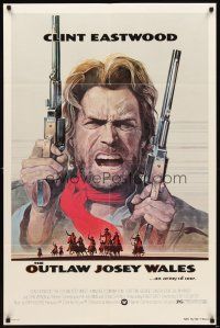 2w701 OUTLAW JOSEY WALES 1sh '76 Clint Eastwood is an army of one, cool double-fisted artwork!