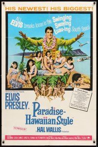 2w709 PARADISE - HAWAIIAN STYLE 1sh '66 Elvis Presley on the beach with sexy tropical babes!