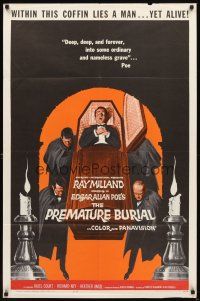 2w730 PREMATURE BURIAL 1sh '62 Edgar Allan Poe, cool Reynold Brown art of Ray Milland buried alive!