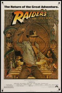 2w743 RAIDERS OF THE LOST ARK 1sh R82 different art of adventurer Harrison Ford by Richard Amsel!