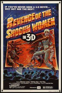 2w758 REVENGE OF THE SHOGUN WOMEN 1sh '82 cool 3-D artwork of female ninjas on theater screen!
