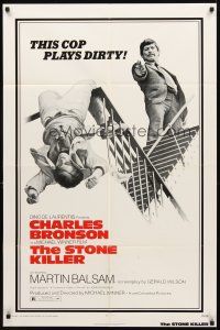 2w836 STONE KILLER 1sh '73 Charles Bronson is a cop who plays dirty shooting guy on fire escape!
