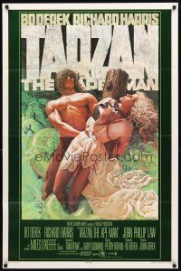 2w868 TARZAN THE APE MAN advance 1sh '81 art of sexy Bo Derek & Miles O'Keefe by Michaelson!