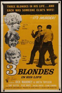 2w888 THREE BLONDES IN HIS LIFE 1sh R62 Jock Mahoney & sexy Greta Thyssen!