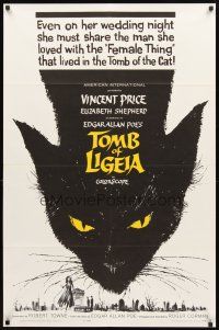 2w906 TOMB OF LIGEIA 1sh '65 Vincent Price, Roger Corman, Edgar Allan Poe, cool cat artwork!