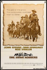 2w916 TRAIN ROBBERS style B 1sh '73 cowboy John Wayne & Ann-Margret on horseback!