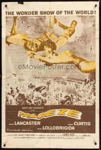 2w917 TRAPEZE 1sh R61 great circus art of Burt Lancaster, Gina Lollobrigida & Tony Curtis!