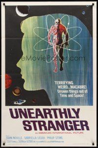2w929 UNEARTHLY STRANGER 1sh '64 cool art of weird macabre unseen thing out of time & space!