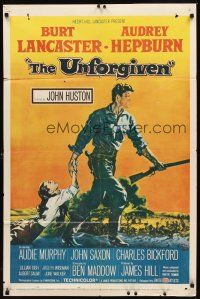 2w931 UNFORGIVEN 1sh '60 Burt Lancaster, Audrey Hepburn, directed by John Huston!