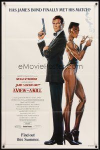 2w948 VIEW TO A KILL advance 1sh '85 art of Roger Moore as Bond & smoking Grace Jones by Goozee!