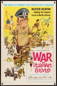 2w962 WAR ITALIAN STYLE 1sh '66 Due Marines e un Generale, cool WWII cartoon art of Buster Keaton!