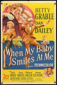 2w971 WHEN MY BABY SMILES AT ME 1sh '48 stone litho image of sexy Betty Grable & Dan Dailey!