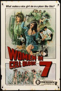 2w983 WOMEN IN CELL BLOCK 7 1sh '74 women-in-prison sex, violent & sexy artwork!