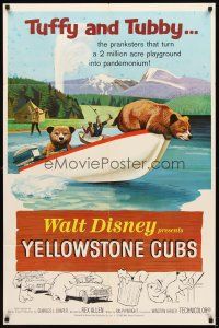 2w991 YELLOWSTONE CUBS 1sh '63 Disney, art of cute baby bears Tubby & Tuffy!