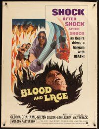 2x348 BLOOD & LACE 30x40 '71 AIP, gruesome horror image of wacky cultist w/bloody hammer!