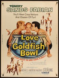 2x464 LOVE IN A GOLDFISH BOWL 30x40 '61 great art of Tommy Sands & Fabian kissing pretty girl!
