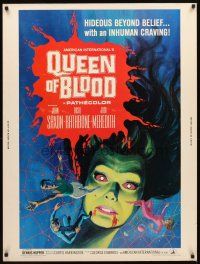 2x497 QUEEN OF BLOOD 30x40 '66 Basil Rathbone, cool art of female monster & victims in her web!