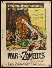 2x575 WAR OF THE ZOMBIES 30x40 '65 John Drew Barrymore, unconquerable warriors of the damned!