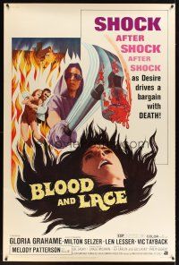 2x156 BLOOD & LACE 40x60 '71 AIP, gruesome horror image of wacky cultist w/bloody hammer!