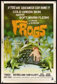2x172 FROGS style A 40x60 '72 horror art of man-eating amphibian w/human hand hanging from mouth!