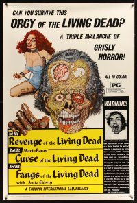 2x184 ORGY OF THE LIVING DEAD 40x60 '72 a triple avalanche of grisly horror, cool Ormsby art!